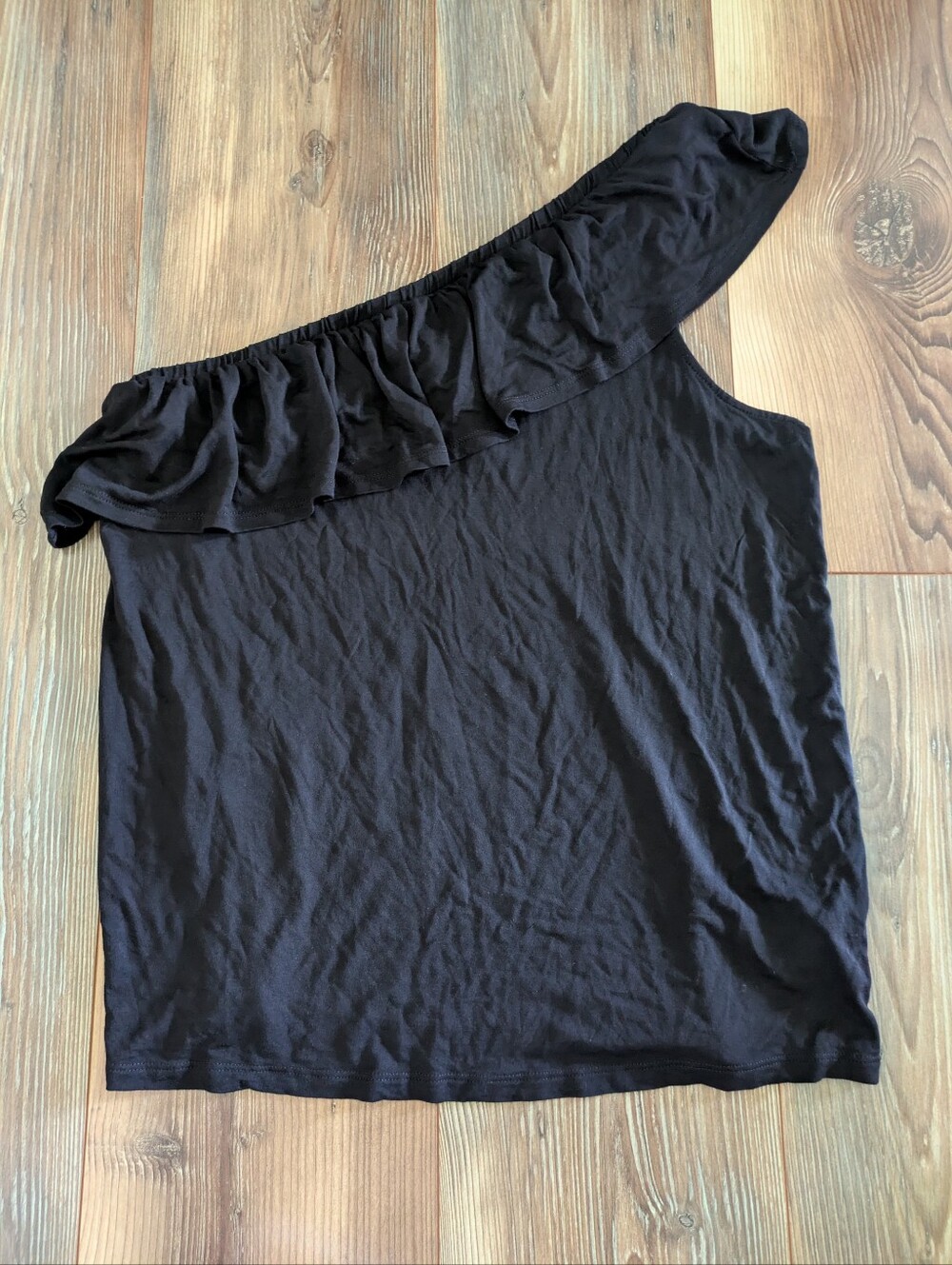 Old Navy Sold Black Stretchy One Shoulder Ruffle Top Medium